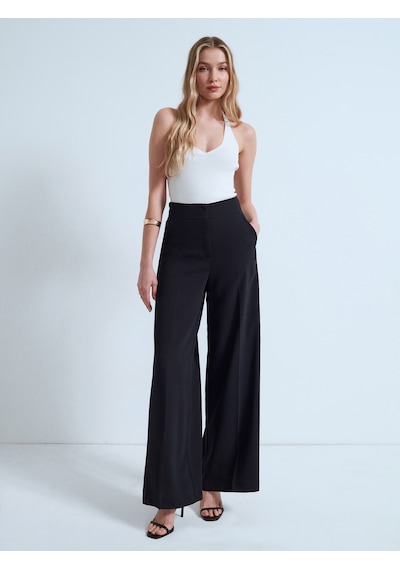 Dilvin 72706 Yüksek Bel Wide Leg Pantolon-siyah