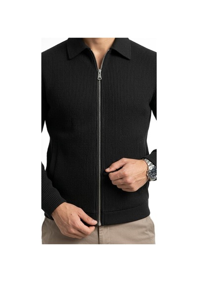 Plus Scorpion Slim Fit Fitilli Dokulu Erkek Fermuarlı Mont Ceket Günlük Şık Kombin Siyah