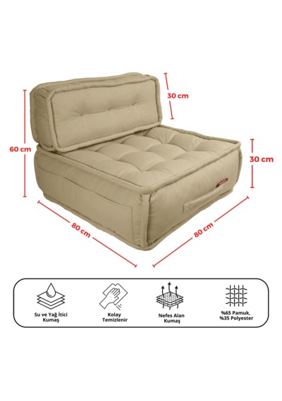 Xpermate Duoflex Sırtlı Minder İskandinav 80x80x30 Bej