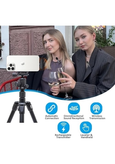 Infomax 2 Li Kablosuz Yaka Mikrofonu İphone Uyumlu Tak Çalıştır Lightning Alıcılı Gürültü Azaltma Video Çekim & Canlı Yayın İçin
