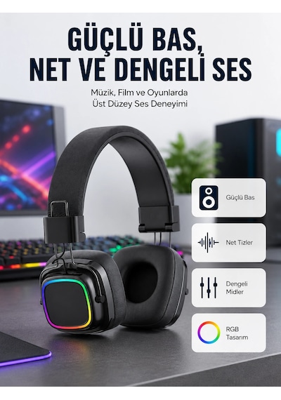 Mey İthalat Yüksek Ses Kaliteli Kablosuz Kulak Üstü Kulaklık - Bt 5.3