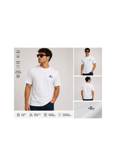 Me Selection The Original Tasarım %100 Pamuk Unisex Basic Tişört Beyaz