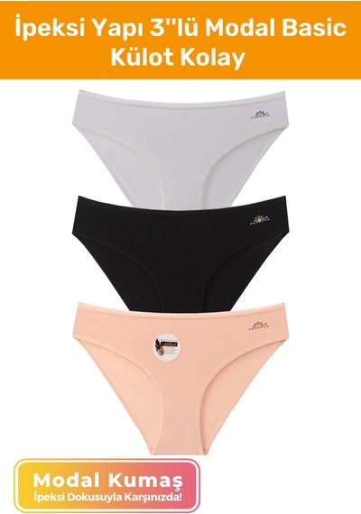 Enenstyle Fashıon Boutıqueyeni Nesil Standar Bikini Kalıp Yumuşak Modal Kumaş İpeksi Yapı 3''lü Modal Basic Külot Karışık/çok Renk