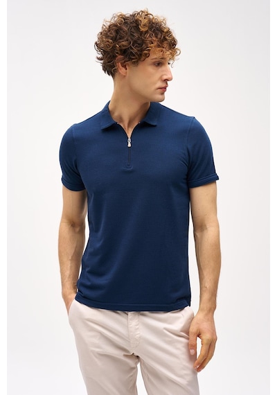 Lacivert Slim Fit Dar Kalıp Fermuarlı Polo Yaka Düz Kısa Kollu Tişört-16409 Lacivert Lacivert Slim Fit Dar Kalıp Fermuarlı Polo Yaka Düz Kısa Kollu Tişört-16409 Lacivert
