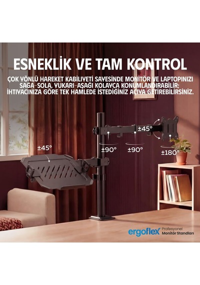 Lexroo A74l Çift Kol Profosyonel 17"-32" Monitör Tutucu Ve Laptop Standı