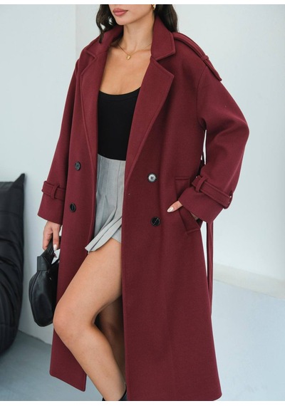 Zeynep Öykü Style Kadın Ovirseze Kaşe Kaban Bordo