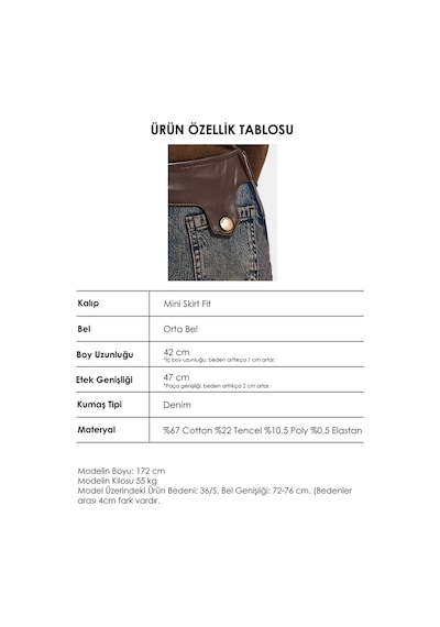 Kadın Koyu Kot 2w6-8 Straight Deri Detaylı Esnek Kumaş Tasarım Mini Denim Etek