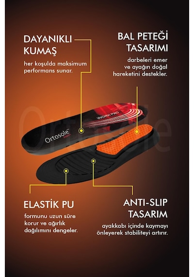 Ortosole OS201 Jel Destekli Yumuşak İş Ayakkabı ve Bot İçin Tabanlık