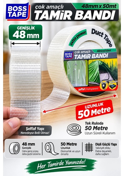 Cbandı 48 Mm X 50 Metre Suya Dayanıklı, Uv Dirençli, Güçlü Yapışkanlı Duct Tape