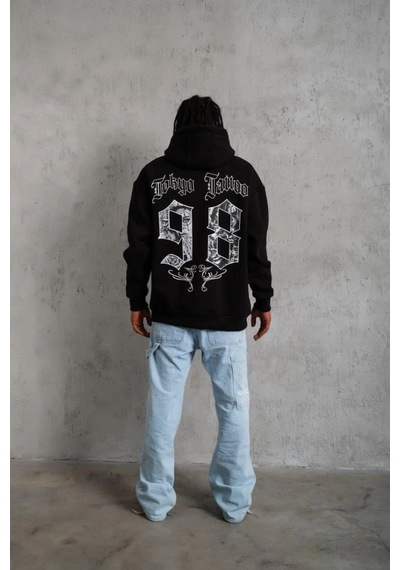 98 Baskılı Kapşonlu Sweat - Siyah -