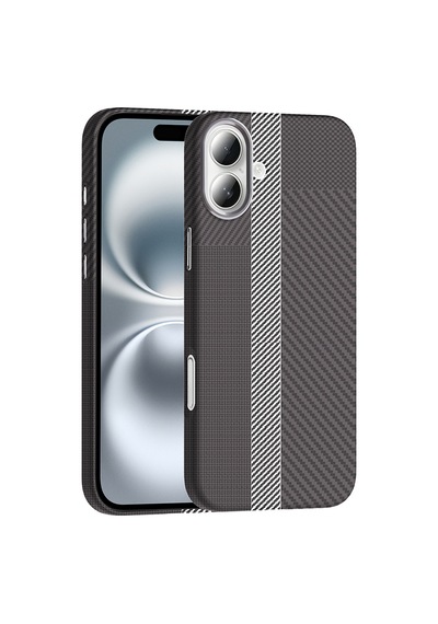 Kilifone - İphone 16 Uyumlu Kılıf Magsafe Özellikli Karbon Fiber Görünümlü Gros Kapak - Gri-siyah - T36932