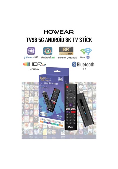 Wearfitpro Tv98 5g Android 8k Tv Stick Akıllı Tv Dönüştürücü Dual Wifi Bluetooth Destekli Tv Stick