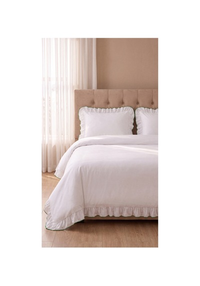 %100 Pamuk Overloklu Fırfırlı Çift Kişilik Nevresim Takımı Lastikli Çarşaflı 200x220 Cm Yeşil - 904804703 Yeşil