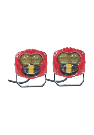 Offroad Sis Lambası Sarı-beyaz Set Kırmızı Çerçeve 7.3 X 6.8 X 6.8 Cm 12-30v / Lass369-1