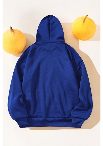 Flowers Baskılı Oversize Sweatshirt Mavi
