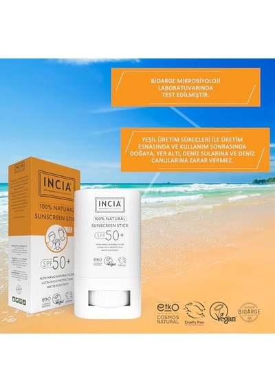 100% Doğal Güneş Koruyucu Sun Stick Mineral Filtreli Hassas Cilt Bitkisel Uva Uvb Spf50+ 15 Gr