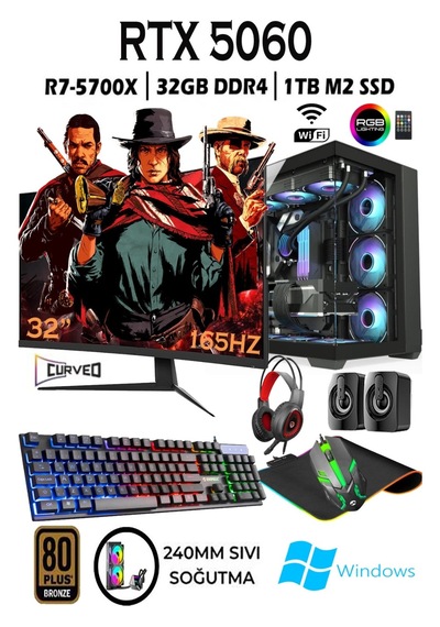 Apphirex TC990X R7-5700X 32 GB 1 TB M.2 SSD RTX5060 32" W11P Masaüstü Oyuncu Bilgisayarı