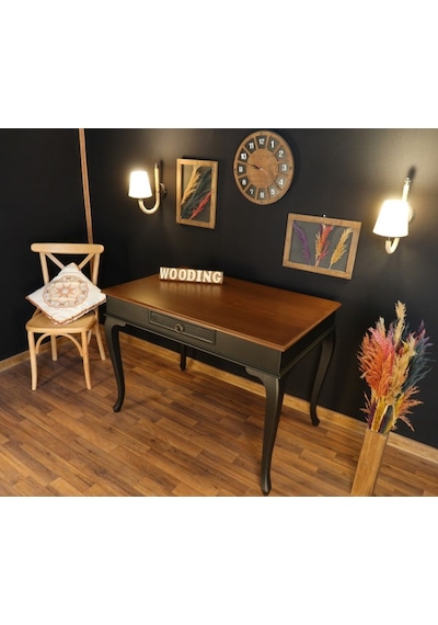 Wooding-Mobilya Wooding 120 Cm Çekmeceli Masif Siyah Ceviz Çalışma Masası