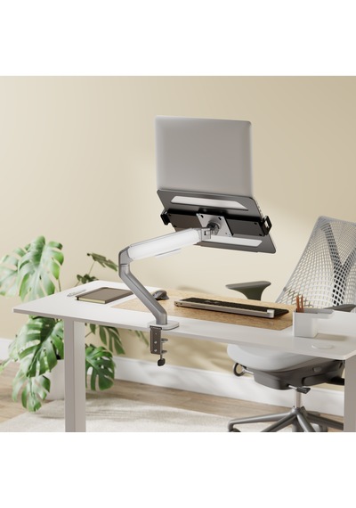 Lynx Series Gazlı Pistonlu Monitör Kolu 10 Kg Silver + Laptop Tutucu Set Siyah 10-17.3"