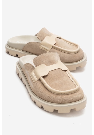 Luvishoes Vela Bej Süet Hakiki Deri Kadın Terlik Bej