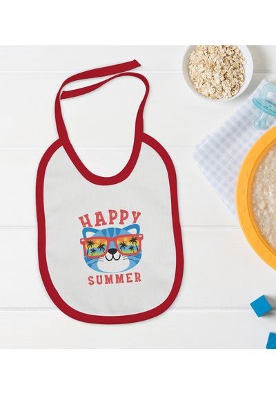 BK Kids Happy Summer Tasarımlı Kırmızı Bebek Mama Önlüğü-1 Kırmızı