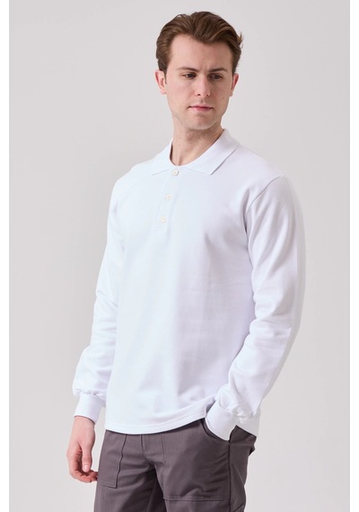 Galanthus Polo Sweat Uzun Kollu Pamuklu Sweatshirt İş Ve Günlük Kullanım İçin Beyaz