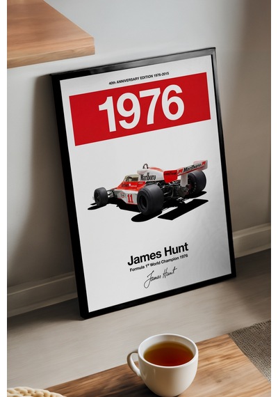 James Hunt 1976 Siyah Ahşap Çerçeveli Poster, Dekoratif Formula 1 Duvar Tablosu