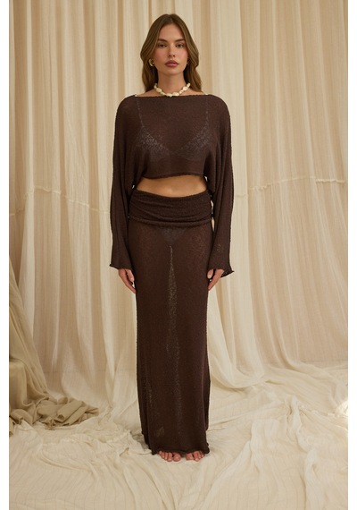 Mai Collection Naval Kahve Crop Etek Triko Takım