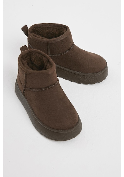 Tonny Black Kalın Poli Taban İçi Kürklü Süet Görünümlü Çocuk Unisex Kahve Günlük Bot Tbsz015 Kahve