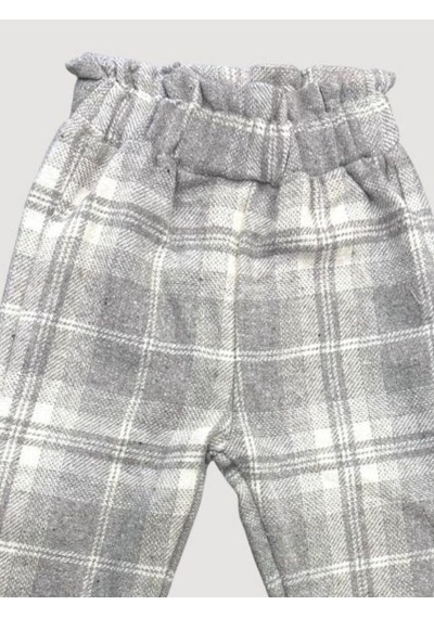 Çikoby Kız Çocuk Bel Lastikli Ekose Pantolon-13669 Gri
