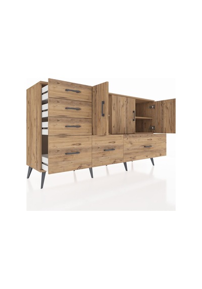 Kronos Konsol 4 Raflı 6 Çekmeceli 3 Kapaklı 176x59x99 Çam-çam Çam-çam