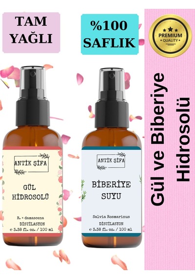 Gül Suyu Ve Biberiye Suyu Seti -seyreltilmemiş, Doğal Hidrosolü Seti 2x100ml