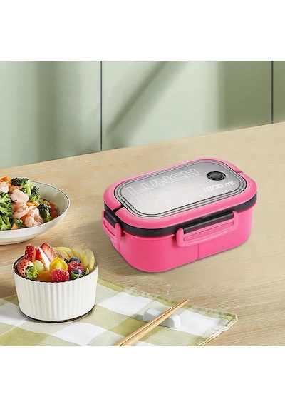 1200 Ml 2 Katlı 6 Bölmeli Bpa'sız Pp Plastik Sefer Tası Ve Beslenme Çantası - Hava Kilitli Bento Lunch Box, Çatal Ve Kaşık Dahil Pembe Çok Renkli