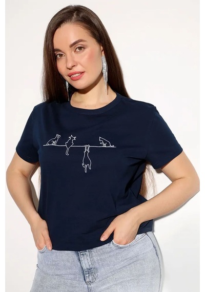 Uyguntarz Unisex Kedi Baskılı Oversize Tshirt Lacivert