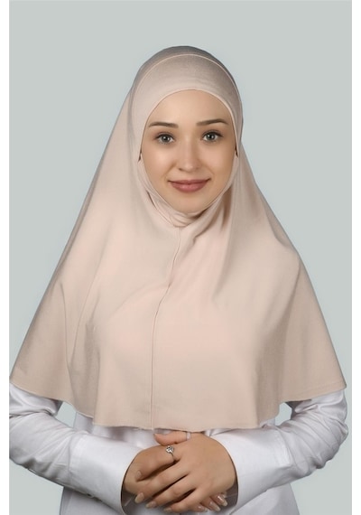 Altobeh Hazır Türban Peçeli Pratik Eşarp Tesettür Nikaplı Hijab - Namaz Örtüsü Sufle (XL) - Bej
