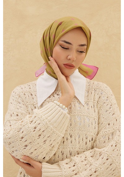 Silk Home Olinda Eşarp - Yağ Yeşili Fuşya - Açık Yeşil Pembe