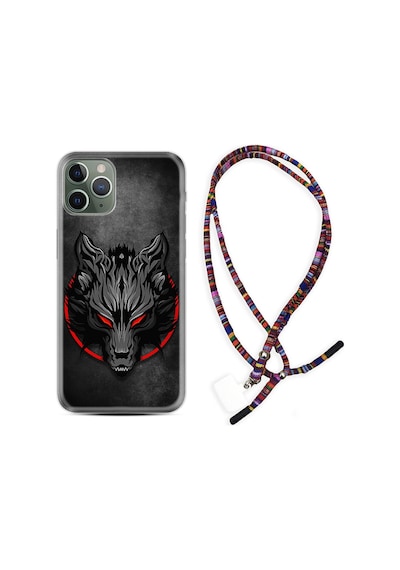 Apple Uyumlu iPhone 11 Pro Max Kılıf Rasta Boyun Askılı Dark Wolf 1813