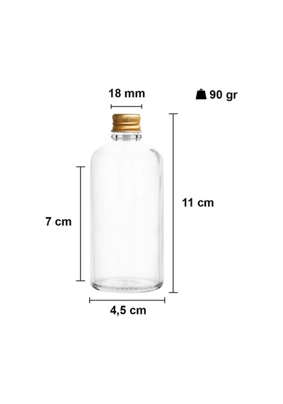 12 Adet Şeffaf Cam Shot Şişesi Sızdırmaz Gold Metal Kapaklı Kolonya Koku Süs Çok Amaçlı Şişe 100ml Genel