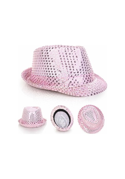 Pembe Payetli Disco Parti Şapkası Yetişkin Işıltılı Fötr Model Diğer