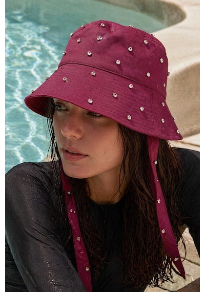 Remsa Mayo Remsa Taş Detaylı Bağlamalı Bucket Şapka Rşbuc-04 Bordo Bordo01