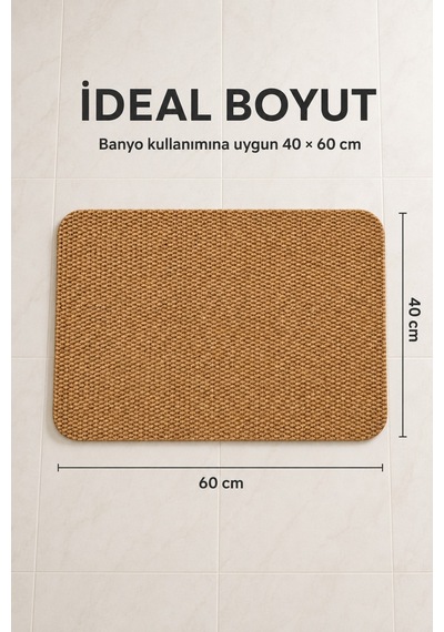 Yıkanabilir Banyo Paspası Kaymaz Taban Su Emici Duş Önü Lavabo Önü Tuvalet Önü Banyo Halısı 40x60 Cm Kahverengi