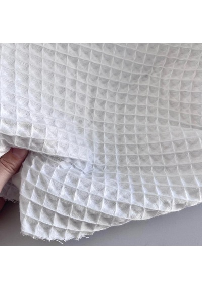 Büyük Kareli Waffle Pike Bornozluk Kumaş 100% Pamuk Bw-01 Beyaz