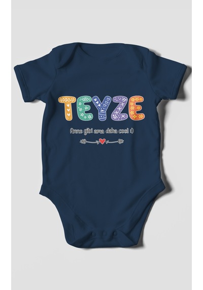 Morivokids Teyze Anne Gibi Ama Daha Cool Kısa Kollu Bebek Body %100 Pamuk Lacivert