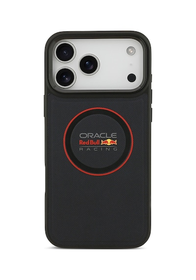 Apple Uyumlu iPhone 17 Pro Max Kılıf Redbull Lisanslı M-safeli Kırmızı Halka Ve Logo Kabartma Pu Deri Kapak Siyah Siyah