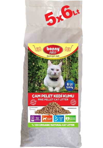 Bonny Nice Doğal Pellet Çam Peleti Kalın Kedi Kumu 5 x 6 L