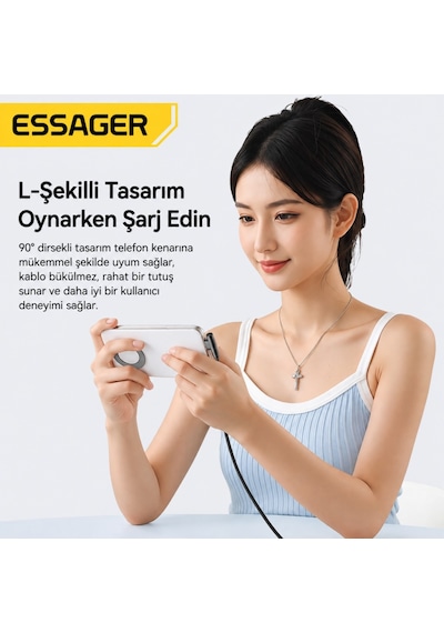 Essager 1 Metre 100w Type-c To Type-c Stant Olabilen Hızlı Şarj Kablosu 5a 480mbps Veri Aktarımlı Örgülü Dayanıklı