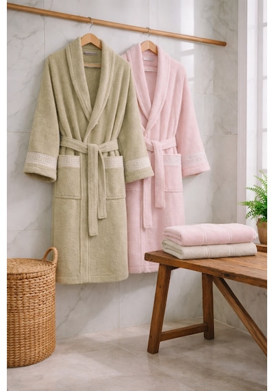 6 Parça Aile Bornoz Seti Yüksek Emici, Dayanıklı & Yumuşak Doku, %70 Pamuk %30 Polyester Pembe