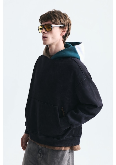 Vamos Boxy Fit Kapüşonlu Sweatshirt Siyah