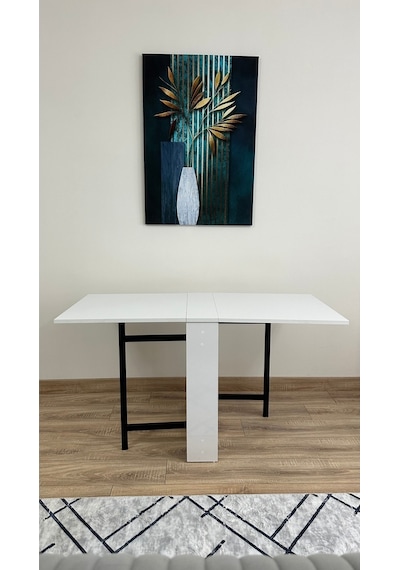 Modern Style Home Pratik Katlanır Taşınabilir 4-6 Kişilik Mutfak Masası Beyaz