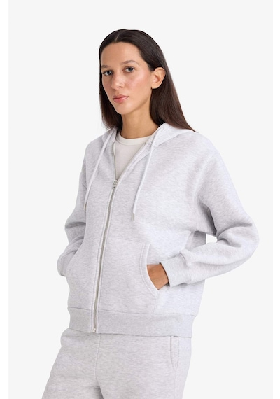 Defacto Relax Fit Kapüşonlu Basic Düz Kalın Fermuarlı Sweatshirt C1809ax26spgr93 Gri-gr93